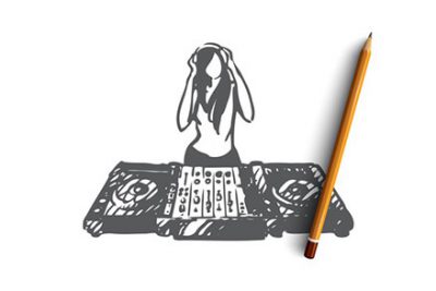 طرح دست کشیده دی جی - Hand drawn dj in nightclub concept sketch