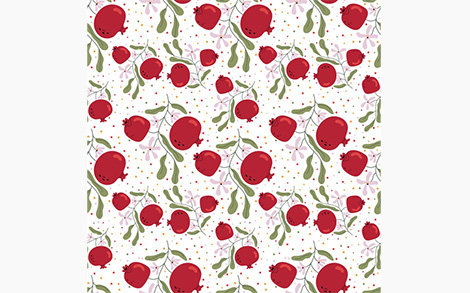 پترن انار - Pattern of a branch with pomegranate fruit and flowers