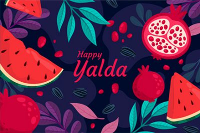 بنر شب یلدا انار و هندوانه - Pomegranate and watermelon yalda background
