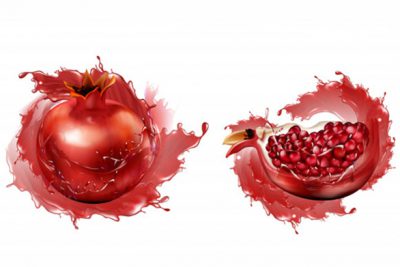 انار کامل و انار نیمه با دانه هایش - Pomegranate whole and slice with seeds isolated