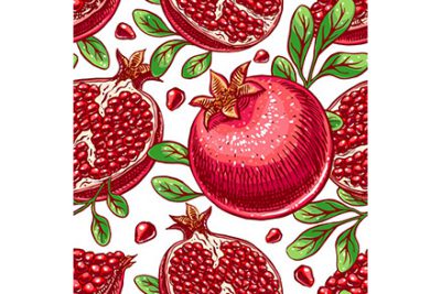 بک گراند انار و دانه هایش - Seamless background ripe sketch pomegranate