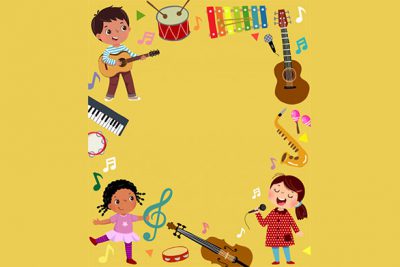 بک گراند تبلیغات موسیقی با سه نوازنده کودک - Advertising background in music with three kid musicians