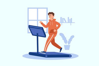 کاراکتر مرد روی تردمیل - Treadmill warm-up exercises indoors