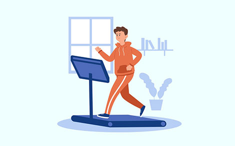 کاراکتر مرد روی تردمیل - Treadmill warm-up exercises indoors