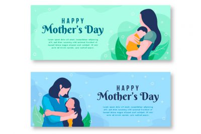 بنر روز مادر کاراکتر مادر و کودک – Flat design mothers day banners