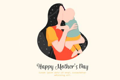 بنر روز مادر با کاراکتر مادر و کودک – Flat design mothers day concept