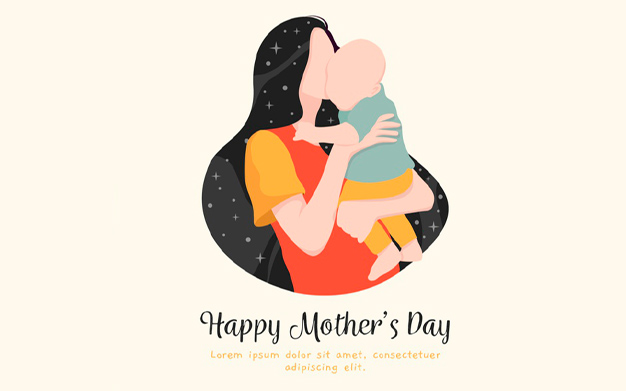 بنر روز مادر با کاراکتر مادر و کودک – Flat design mothers day concept