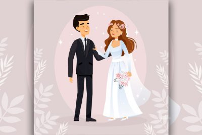 کاراکتر عروس و داماد - Illustration with bride and groom