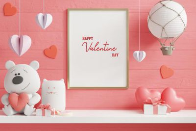 موکاپ قاب پوستر با تم ولنتاین - Mock up poster frame in valentine room