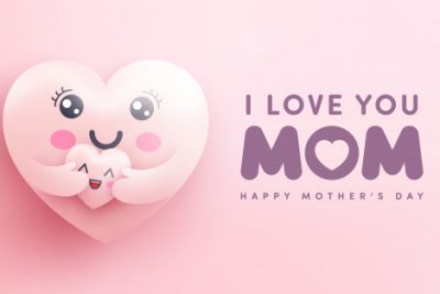 بنر روز مادر با شکلک قلب مادر که قلب کودک را آغوش گرفته – Mother's day banner