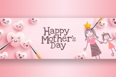 پوستر روز مادر با قلب های زیبا و نقاشی کودکانه – Mother's day poster with cute hearts