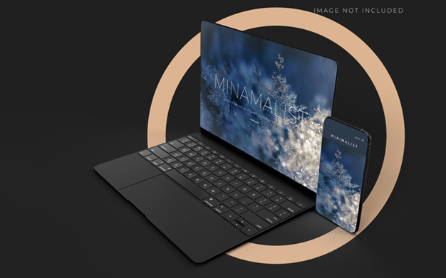موکاپ لپ تاپ و گوشی هوشمند - Realistic laptop and smartphone mockup