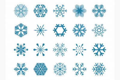 آیکون تصویر دانه های برف آبی – Set blue snowflakes vector icons isolated