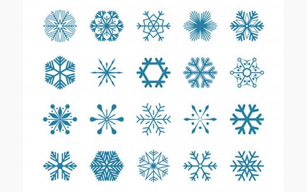 آیکون تصویر دانه های برف آبی – Set blue snowflakes vector icons isolated