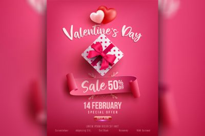 بنر حراج برای روز ولنتاین - Valentine's day sale poster or banner with sweet gift