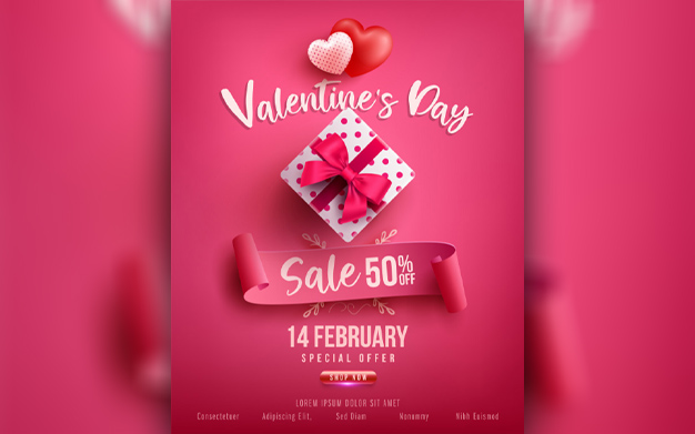 بنر حراج برای روز ولنتاین - Valentine's day sale poster or banner with sweet gift