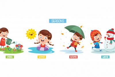مجموعه کاراکتر دختر بچه در چهار فصل – Vector illustration of seasons