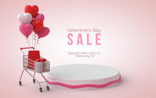 موکاپ سه بعدی از مدل تریبون روز ولنتاین خرید آنلاین - 3d illustration of valentine's day podium mockup