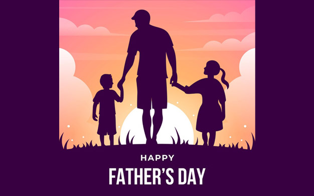 بنر روز پدر با کاراکتر پدر و پسر و دختر - Happy father's day with dad and children