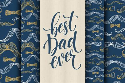 بنر تبریک روز پدر با پترن سبیل و پاپیون - Happy fathers day background with mustache pattern
