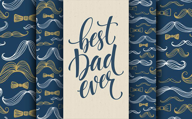بنر تبریک روز پدر با پترن سبیل و پاپیون - Happy fathers day background with mustache pattern