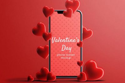 موکاپ صفحه نمایش موبایل روز ولنتاین - Phone screen mockup for valentine's day