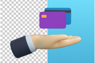 آیکون و کاراکتر 3 بعدی دست و کارت بانکی - 3d hand with credit card icon