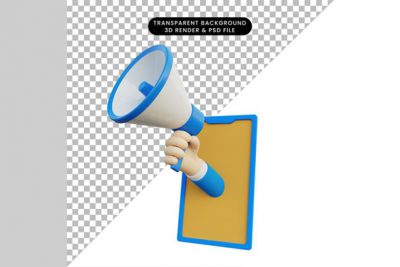 آیکون و کاراکتر 3 بعدی دست و بلندگو - 3d rendering hand holding megaphone