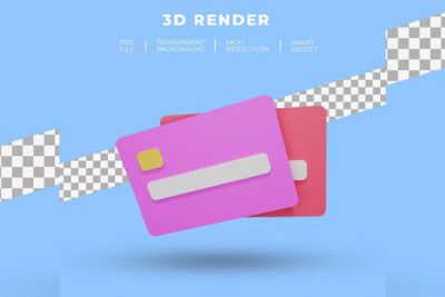 طرح 3 بعدی کارت بانکی - Debit credit card payment 3d rendering