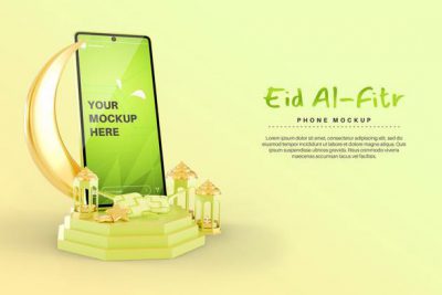 بنر تبریک عید فطر و موکاپ موبایل - Eid mubarak for islamic celebration