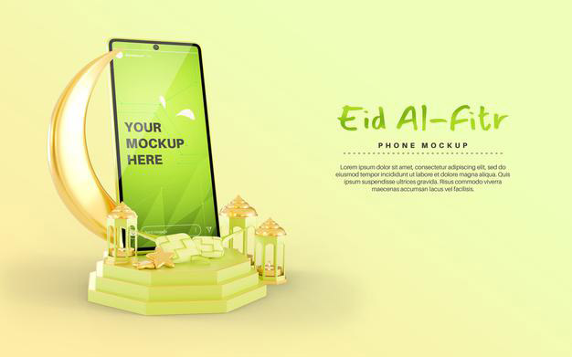 بنر تبریک عید فطر و موکاپ موبایل - Eid mubarak for islamic celebration