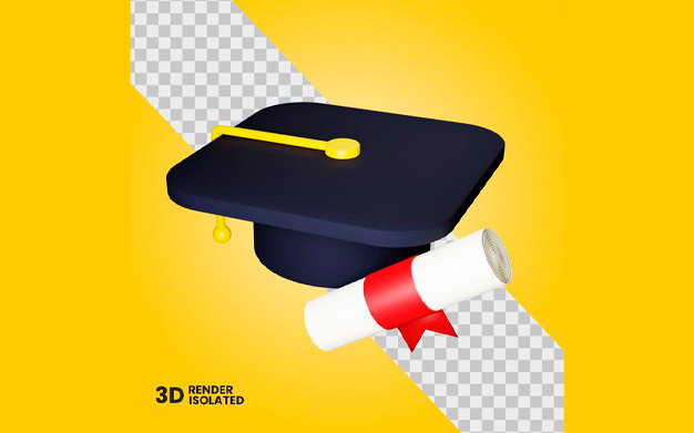 آیکون 3 بعدی كلاه - 3d graduation cap icon isolated