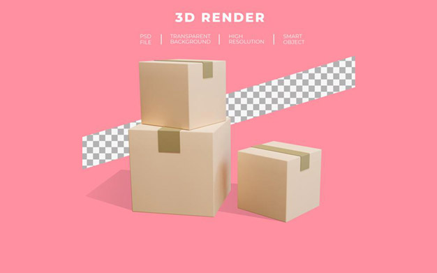 آیکون 3 بعدی جعبه و کارتن - 3d rendering of shopping cargo