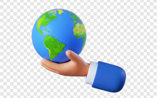 ايكون دست وكره زمين - Cartoon businessman hand holding globe