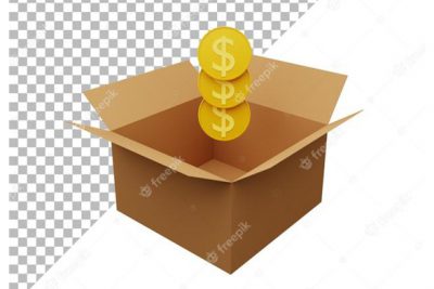 آیکون 3 بعدی مقوا با سکه - 3d illustration of cardboard with coin