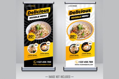 مجموعه استند و رول آپ رستوران - Food restaurant roll up banner template