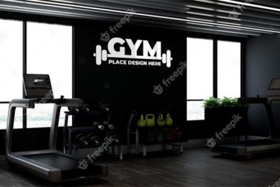 موکاپ لوگو تابلو بدنسازی - Realistic logo mockup in fitness