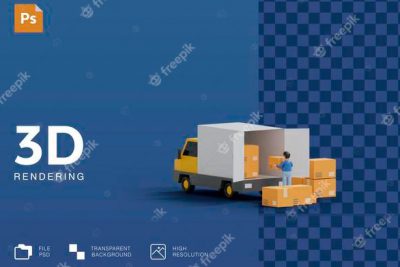 آیکون 3 بعدی کامیون تحویل بسته - 3d delivery truck illustration