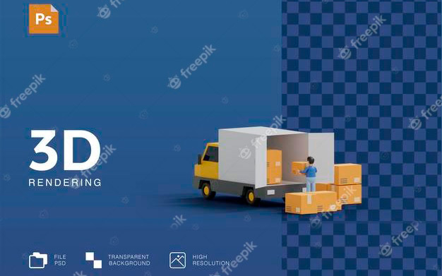 آیکون 3 بعدی کامیون تحویل بسته - 3d delivery truck illustration