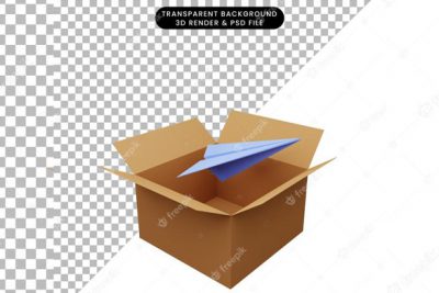 آیکون 3 بعدی جعبه و موشک کاغذی - 3d cardboard with paper planes