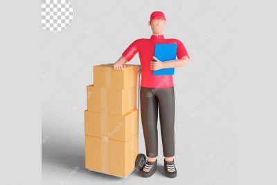 آیکون 3 بعدی پیک آقا - 3d delivery man checking a shipment