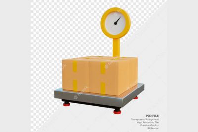 آیکون 3 بعدی ترازو با جعبه - 3d illustration of goods scaler with boxs