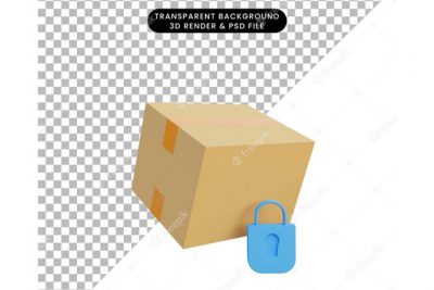 آیکون 3 بعدی بسته بندی با نماد قفل امنیتی - 3d packaging with security lock