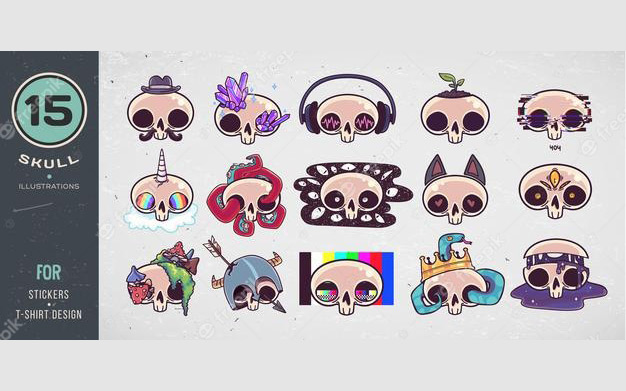 ست جمجمه رنگارنگ برای طرح تی شرت - Colorful skulls set for t-shirt design