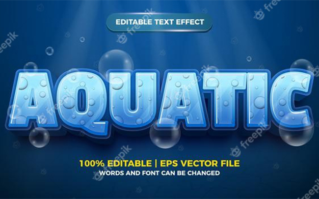 افکت متن 3 بعدی کارتونی آبزیان - Editable text effect - aquatic cartoon style 3d