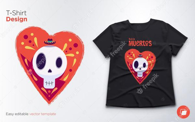 طرح جمجمه داخل قلب بر روی تیشرت - Funny skull inside a heart and t-shirt
