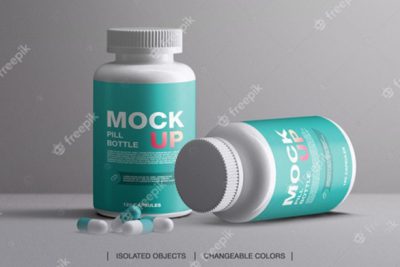 موکاپ بطری قرص ویتامین - Medicine vitamins pill bottle plastic mockup