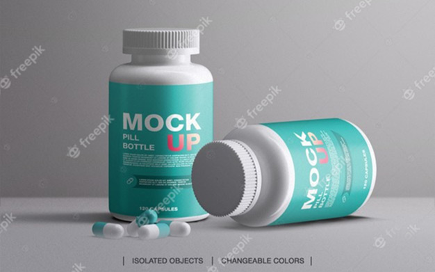موکاپ بطری قرص ویتامین - Medicine vitamins pill bottle plastic mockup