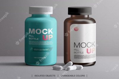 موکاپ بطری قرص ویتامین - Mockup of vitamins pill plastic bottle