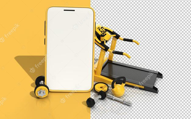 موكاپ تجهیزات مدرن بدنسازی - Modern gym equipment with empty mobile